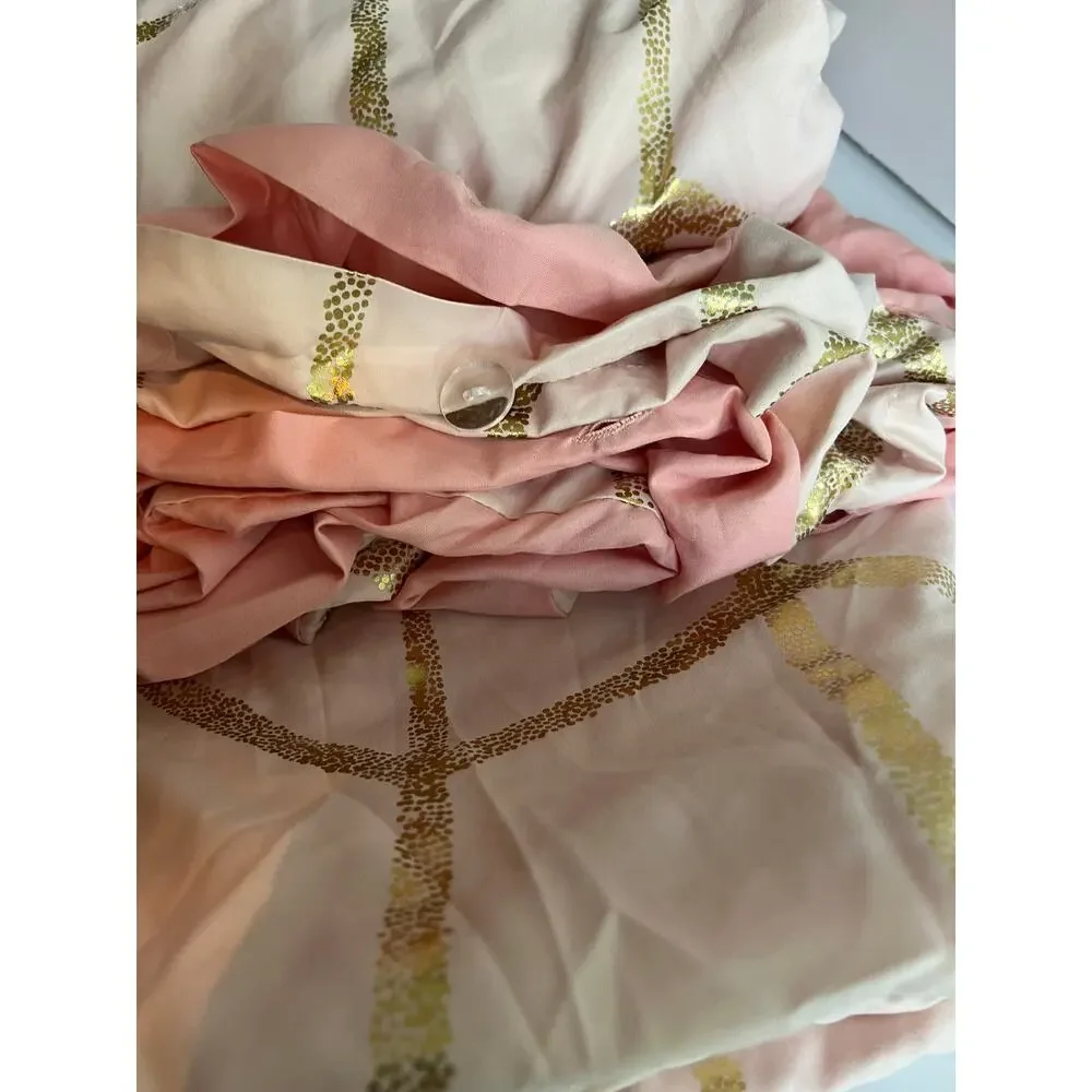 ID Microfiber 3 pc DUVET Set Full/Queen Pink with Gold Metallic